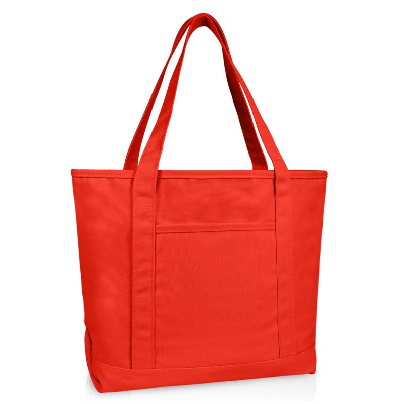 DALIX 20" Solid Color Cotton Canvas Shopping Tote Bag in Red - Image 1